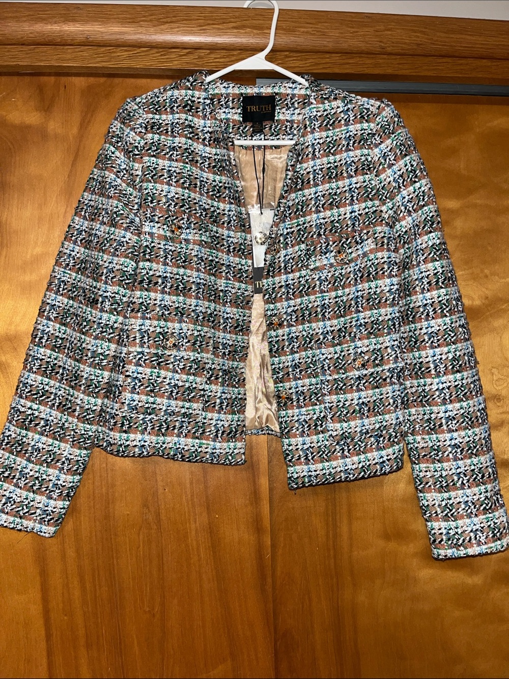 Truth by Republic Women’s Multicolor Tweed Collarless Jacket